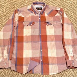 Howler Brothers - Men’s Vented Rust H bar B Plaid Shirt - like new - Sz Medium